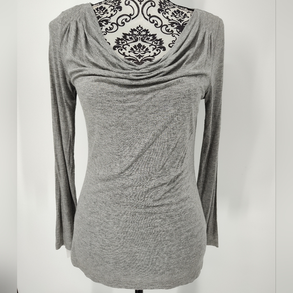 Apt. 9 Gray Draped Scoop Neck Long Sleeve Blouse Women's Small